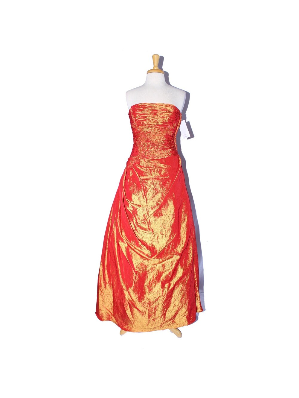 Poly #5524 Floor Length Crushed Taffeta Prom Gown-Size S-BURNT ORANGE-NEW